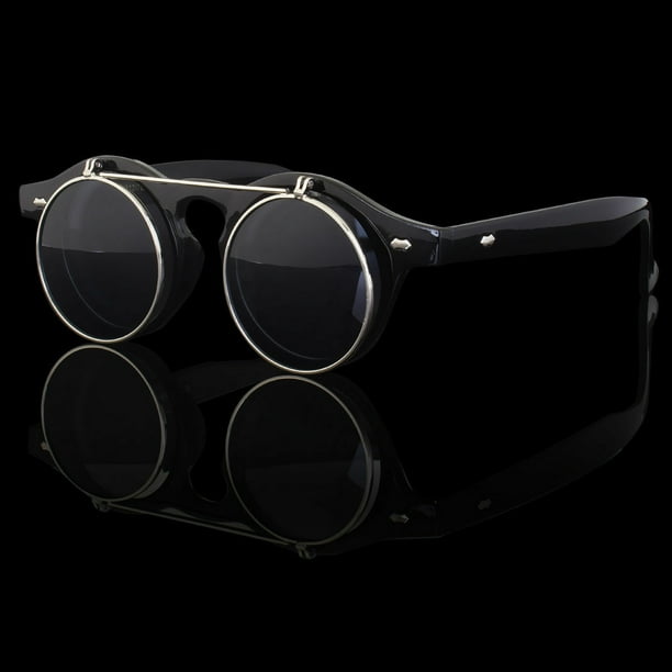 Cool Flip Up Lens Steampunk Vintage Retro Round Sunglasses Tortoise Free Case Us